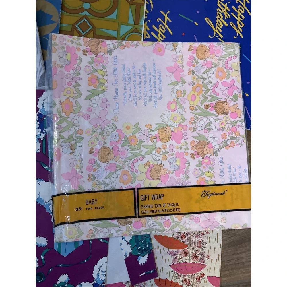 60s 70s 80s Vintage Retro WRAPPING PAPER Unused Gift Wrap Sheet Lot - 35+ Sheets - Picture 2 of 3